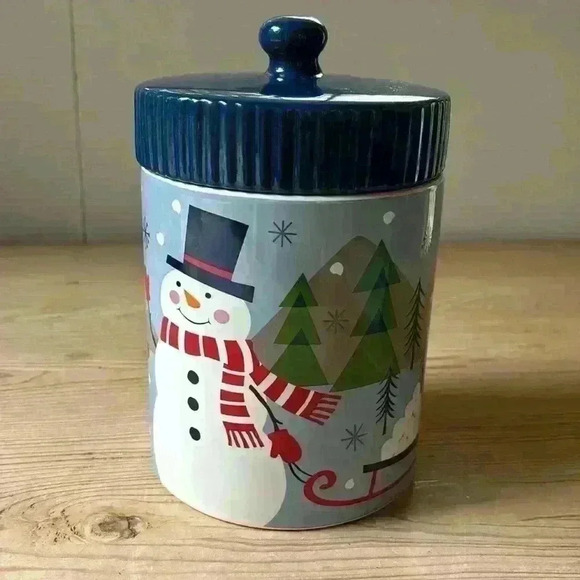 Christmas/Holiday Let It Snow Stoneware Canister Jar From SCM Home - Picture 4 of 8